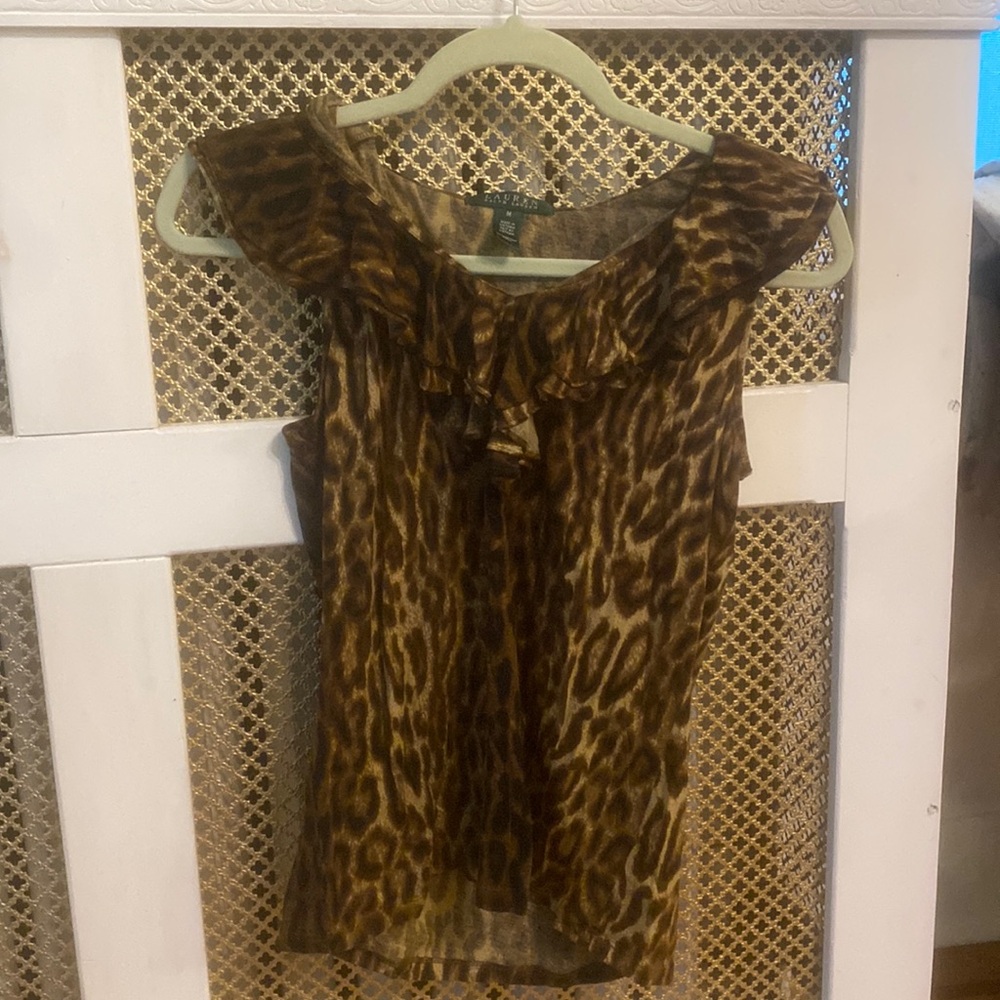 Lauren By Ralph Lauren Sleeveless Leopard Print Shirt Med.
